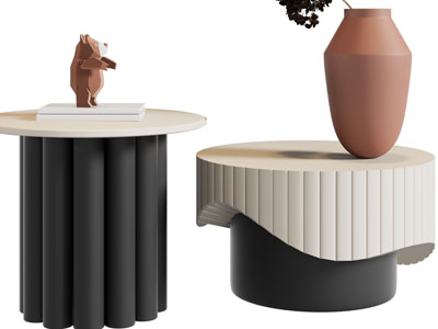 现代圆形黑色茶几