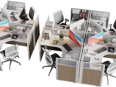 现代四人位办公桌椅组合