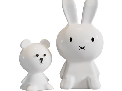 卡通小熊、小兔摆件组合