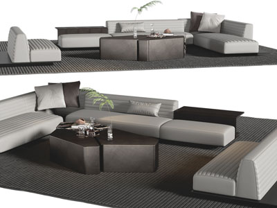 现代转角多人、单人沙发和茶几组合