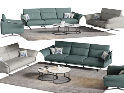 现代三人、双人和单人沙发组合