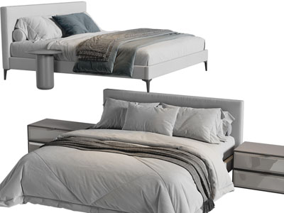 现代双人床、床头柜