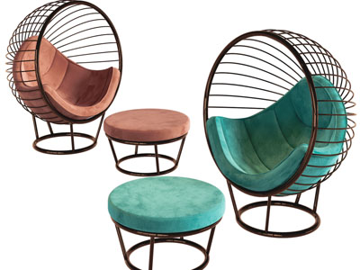 现代半球形金属框架休闲椅子、脚踏