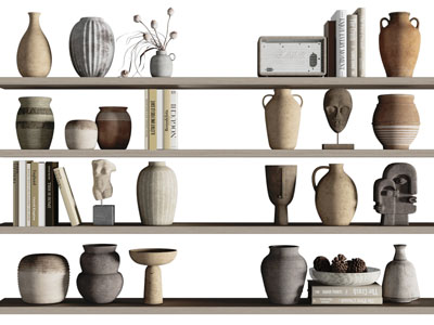侘寂风陶艺、书籍摆件组合