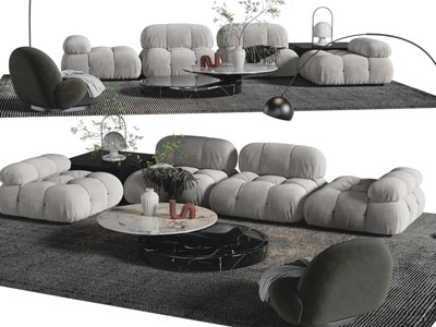 现代布艺转角多人沙发、茶几组合