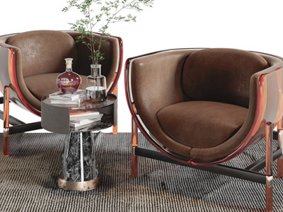 现代单人沙发、边几3d模型 现代单人沙发、边几