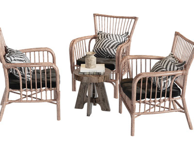 现代藤编单人沙发、边几3d模型 现代藤编单人沙发、边几