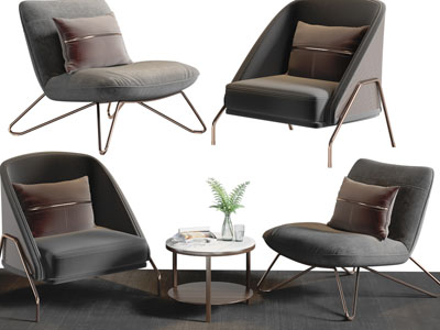 现代休闲单人沙发、边几3d模型 现代休闲单人沙发、边几