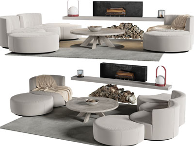 侘寂风拼接多人沙发、茶几组合