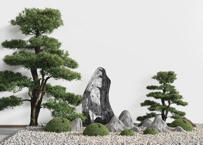 新中式松树假山景观园艺小品