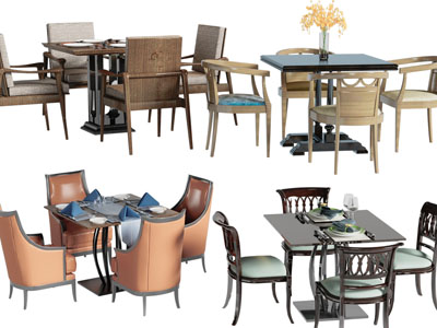 美式方形餐桌椅组合