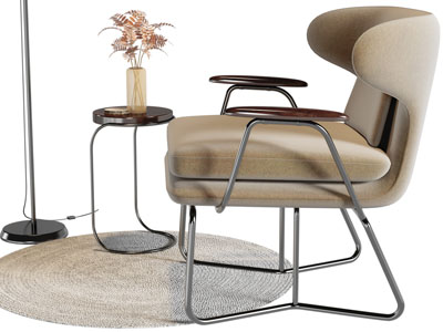 现代休闲椅子、扶手椅、边几