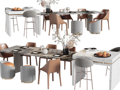 现代加长大理石餐桌椅组合