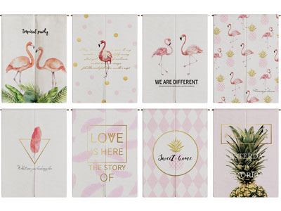 北欧火烈鸟图案双扇布艺门帘