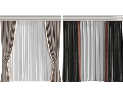 现代带窗帘盒的布艺窗帘窗纱