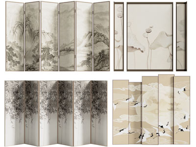 新中式山水图案的屏风、隔断