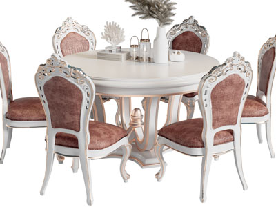 简欧圆形餐桌椅组合