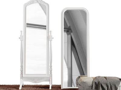 简欧白色边框的穿衣镜、换鞋凳