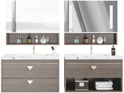 现代带收纳柜镜柜的洗手台