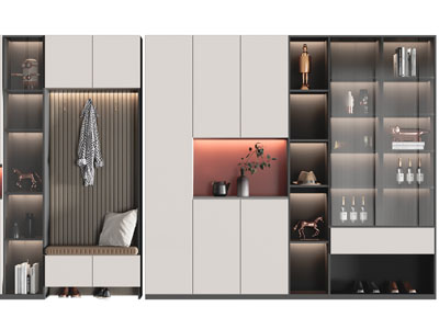 现代带卡座的玄关装饰鞋柜