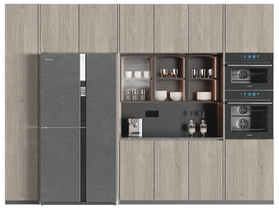 现代嵌入冰箱、烤箱的餐边柜