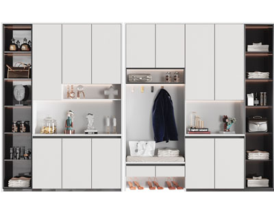 现代白色柜门玄关装饰鞋柜