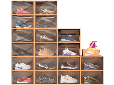 现代透明门的错层鞋柜