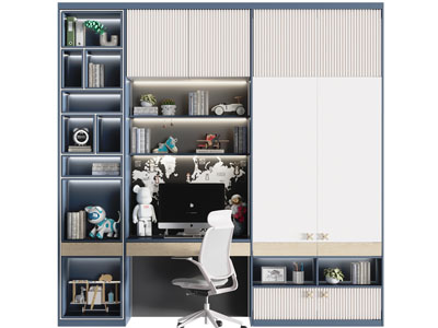 现代书柜、书桌椅组合