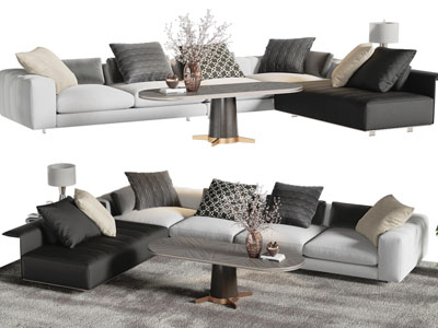 现代布艺转角多人沙发、茶几组合