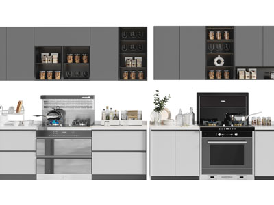 现代带有集成灶的橱柜