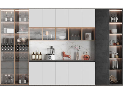 现代中间镂空玻璃柜门酒柜