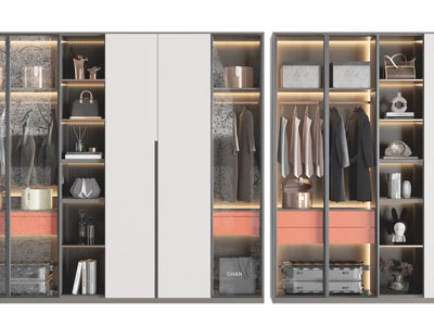 现代玻璃柜门的衣柜3d模型 现代玻璃柜门的衣柜