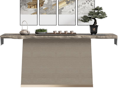 新中式端景台、装饰挂画3d模型 新中式端景台、装饰挂画