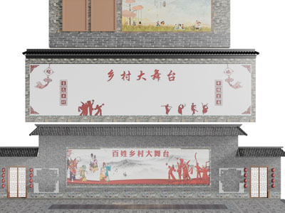 新中式仿古围墙、舞台背景墙3d模型 新中式仿古围墙、舞台背景墙