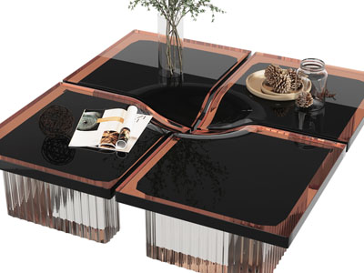 新中式拼接方形茶几