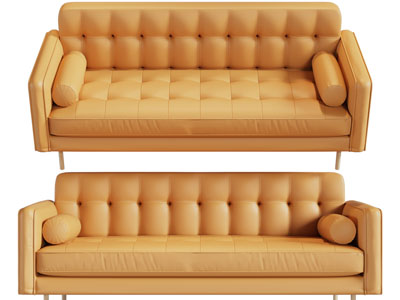 现代真皮黄色多人沙发3d模型 现代真皮黄色多人沙发