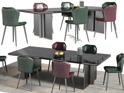 现代长方形餐桌椅组合