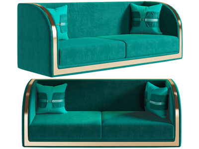 新中式绿色复古双人沙发3d模型 新中式绿色复古双人沙发