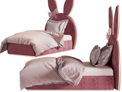 现代卡通兔子床头单人床