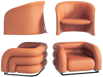 现代橙色休闲单人沙发3d模型 现代橙色休闲单人沙发
