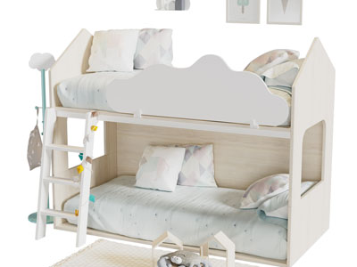 现代实木卡通房子上下床