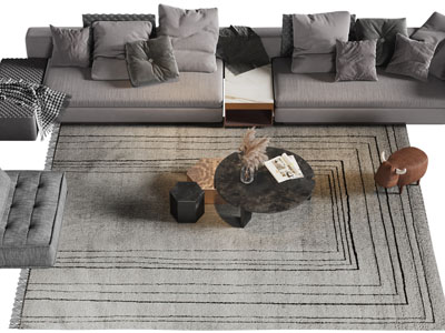 现代中间拼接茶几的多人沙发、茶几组合