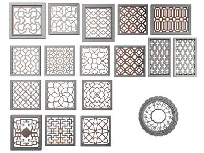新中式方形、圆形镂花窗