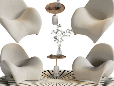 现代休闲单人沙发、边几3d模型 现代休闲单人沙发、边几