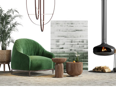 现代布艺单人沙发、实木边几3d模型 现代布艺单人沙发、实木边几