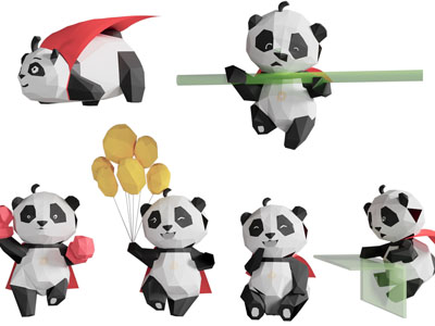 现代卡通几何熊猫雕塑雕刻