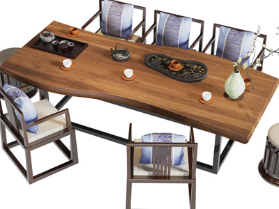 新中式不规则茶桌椅组合