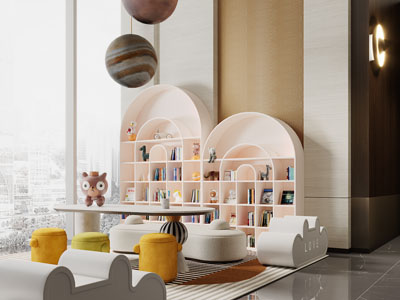 现代儿童娱乐区、儿童桌椅组合