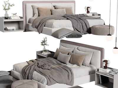 现代布艺双人床、床头柜