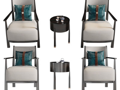 新中式休闲单人沙发、边几3d模型 新中式休闲单人沙发、边几